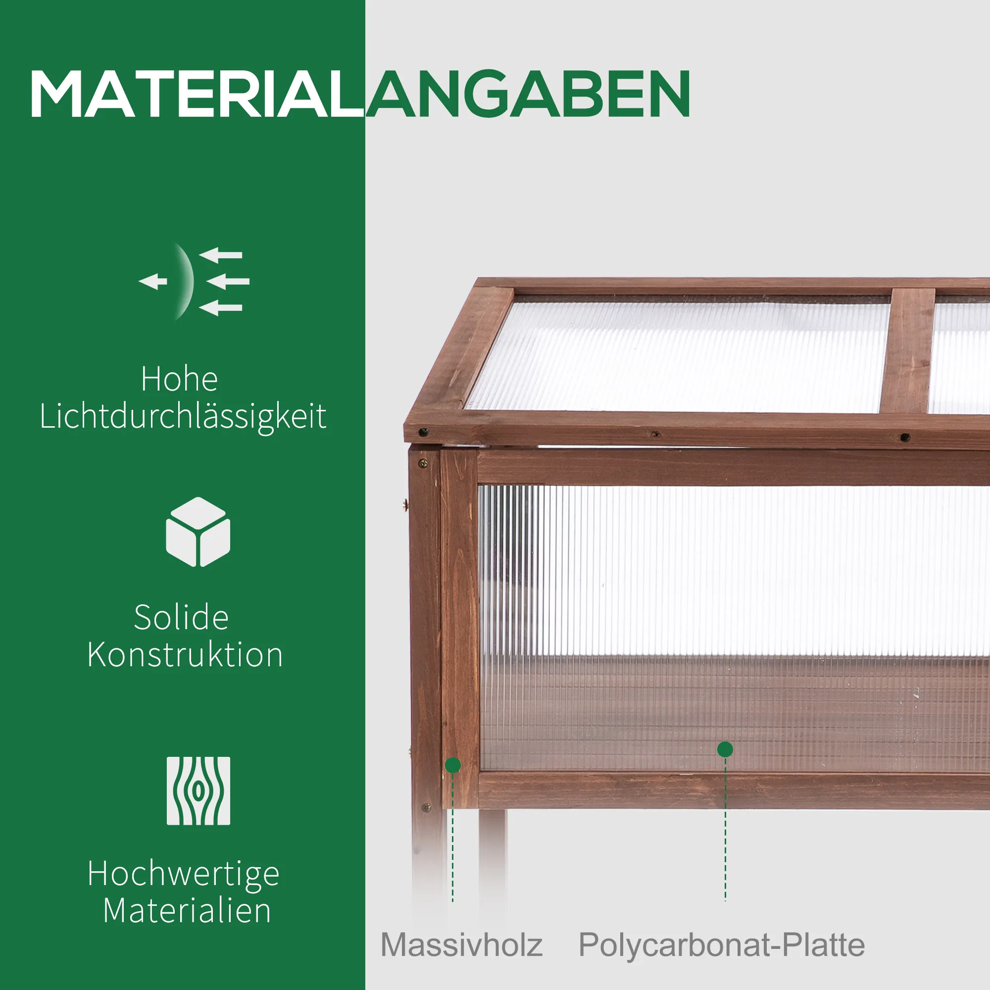 Holzgewächshaus 90L x 50B x 93H cm in Braun