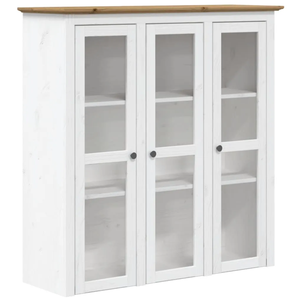 Vitrinenschrank mit Glastüren BODO Weiß und Braun Kiefernholz