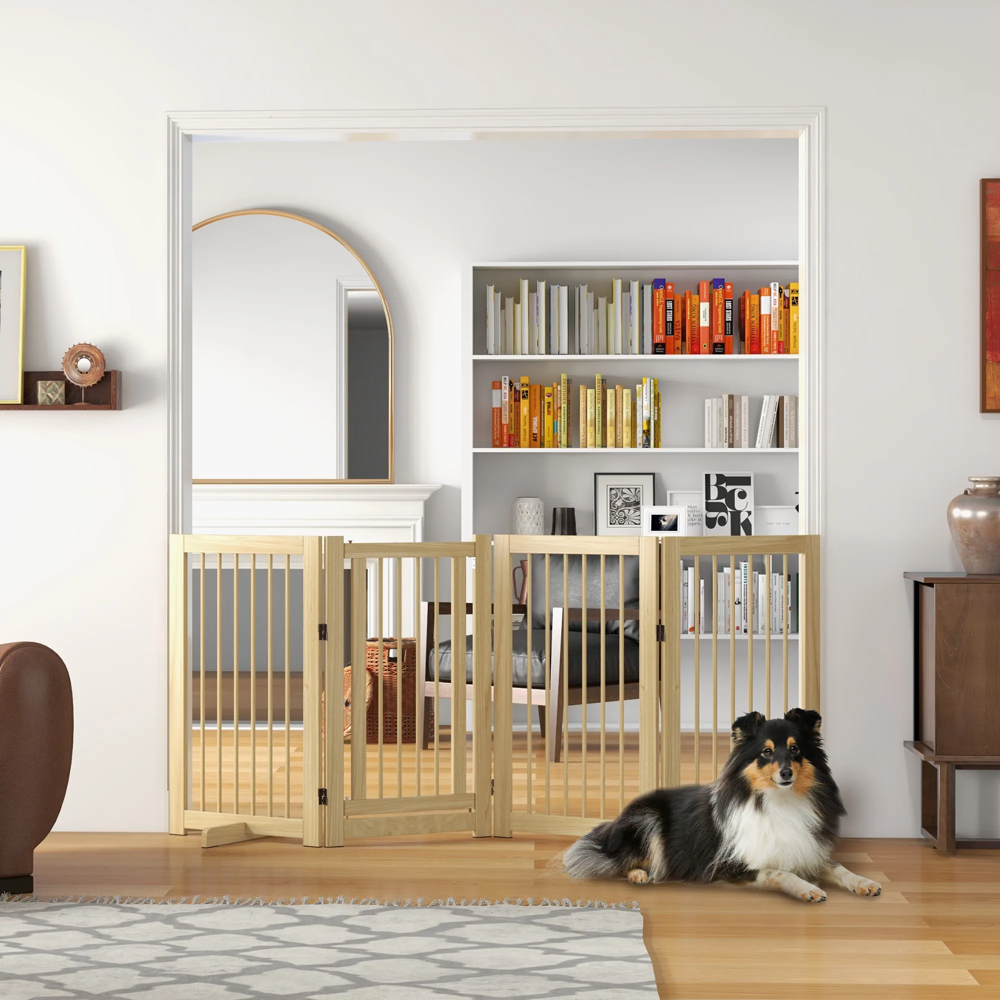Hunde-Absperrgitter aus Kiefernholz klappbar mit Tür 220x91cm