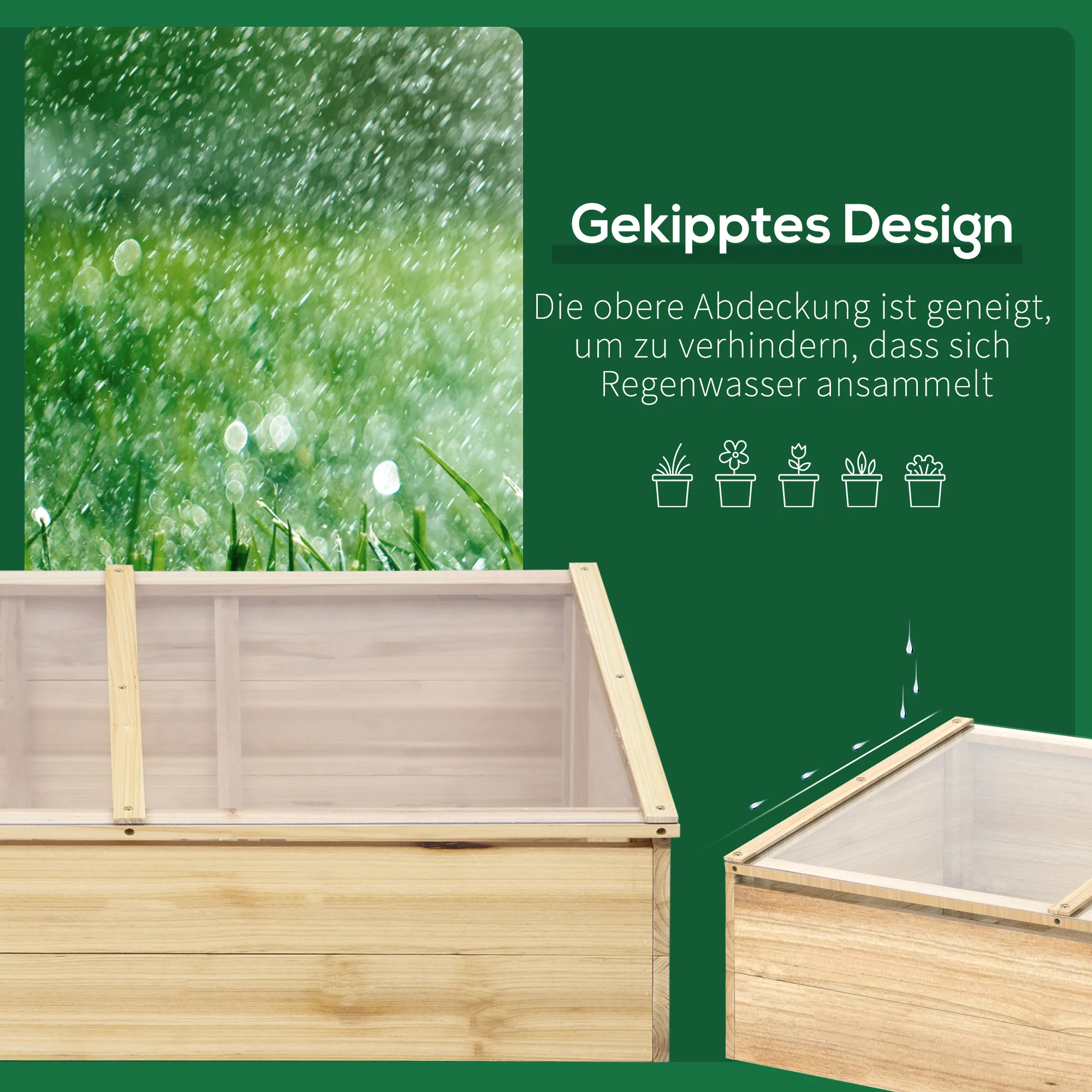 Holzgewächshaus 100L x 50B x 35/26H cm Natur