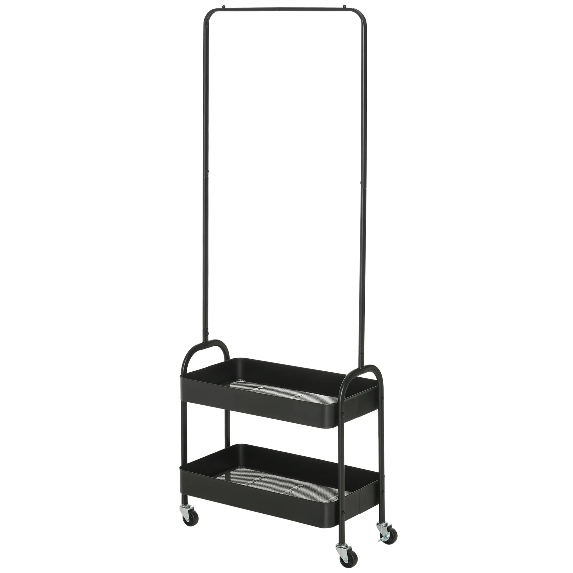 Kleiderständer aus Metall mit Schuhablage, fahrbar, freistehend, Schwarz