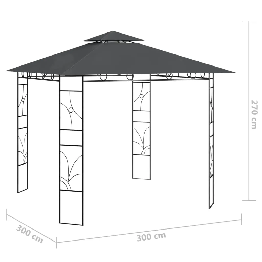 Outdoor-Pavillon 300x300x270 cm Anthrazit mit Stahlgestell und PA-beschichtetem Stoff