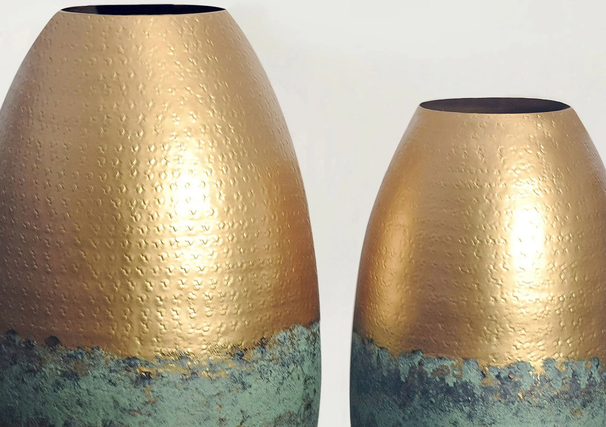 Deko Vase 2er Set Aluminium Gold Patina Blumenvase Modern