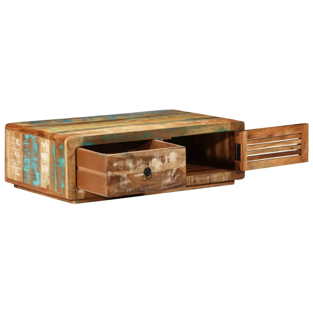 Holz-Couchtisch mit Tür und Schublade 89x55x29 cm Massivholz Farbmix