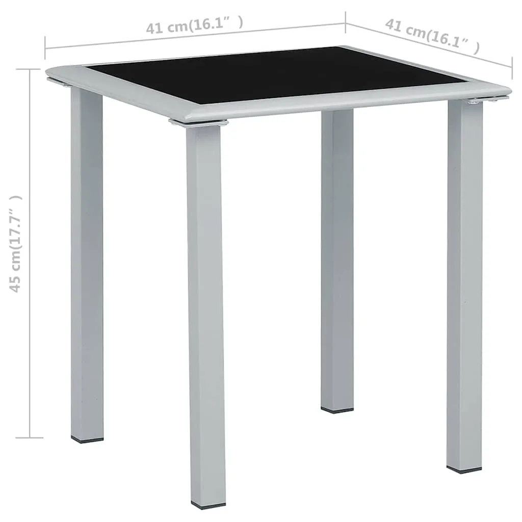 Gartentisch aus pulverbeschichtetem Stahl mit gehärteter Glasplatte 41x41x45 cm Schwarz und Silber