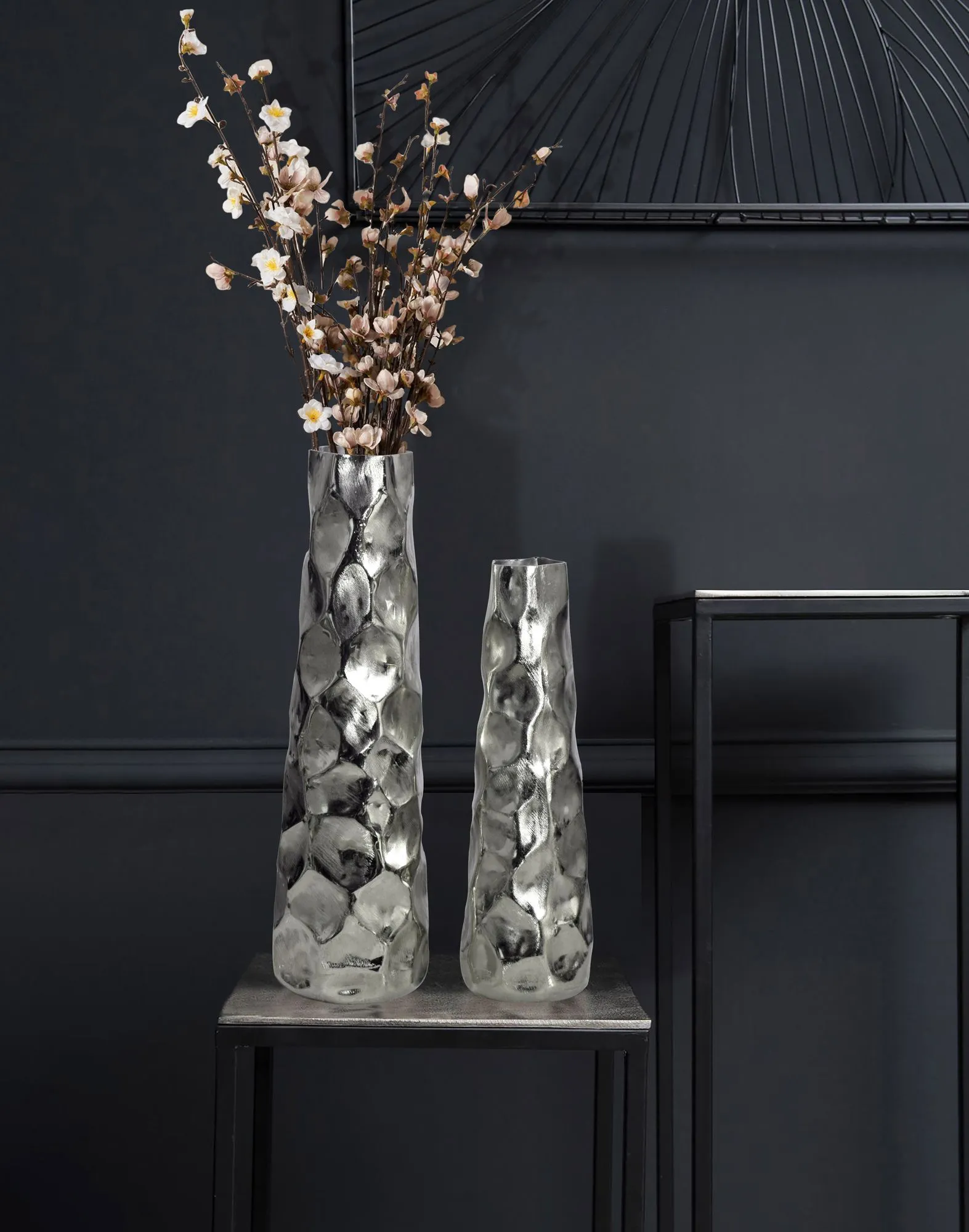 Deko Vase 2er Set Aluminium Silber Blumenvase Modern