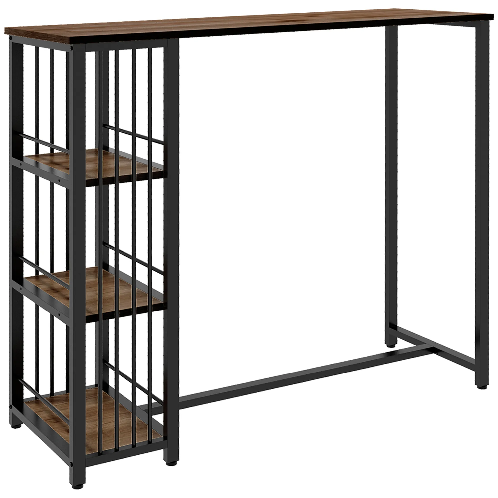 Bartisch Stehtisch Küchentresen, Industriedesign, 3 Regale, 120 x 40 x 105 cm  Schwarz + Braun