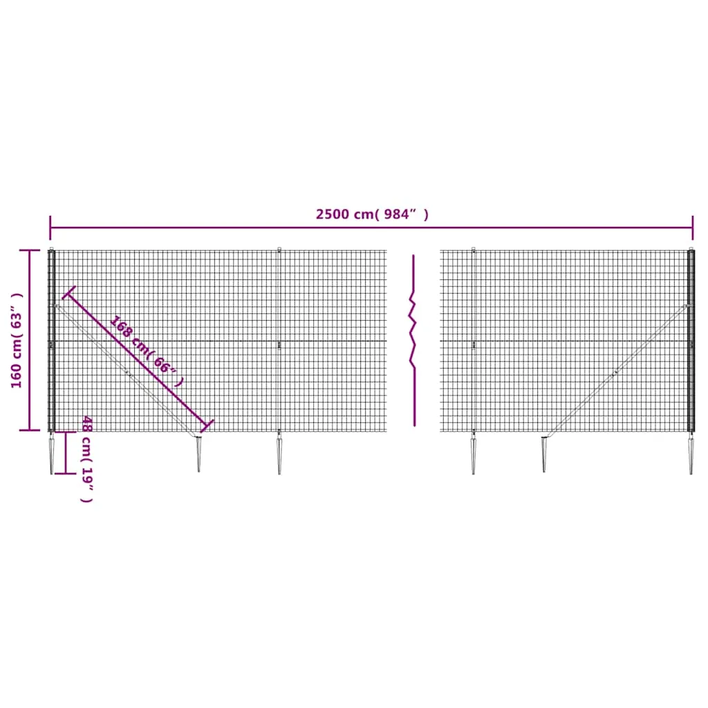 Maschendrahtzaun 1,6 x 25 m Anthrazit mit PVC-beschichtetem Stahl