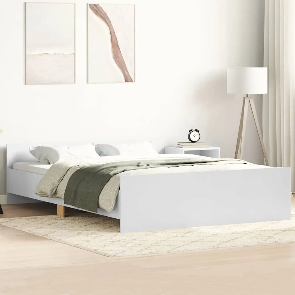 Weißes Bettgestell 203x143x50 cm aus Massivholz und Holzwerkstoff