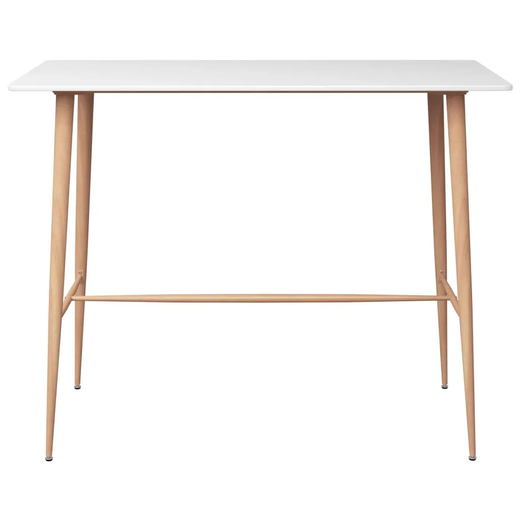 Weißer Stehtisch 120 x 60 x 105 cm mit MDF-Tischplatte und Metallbeinen in Massivholz-Optik