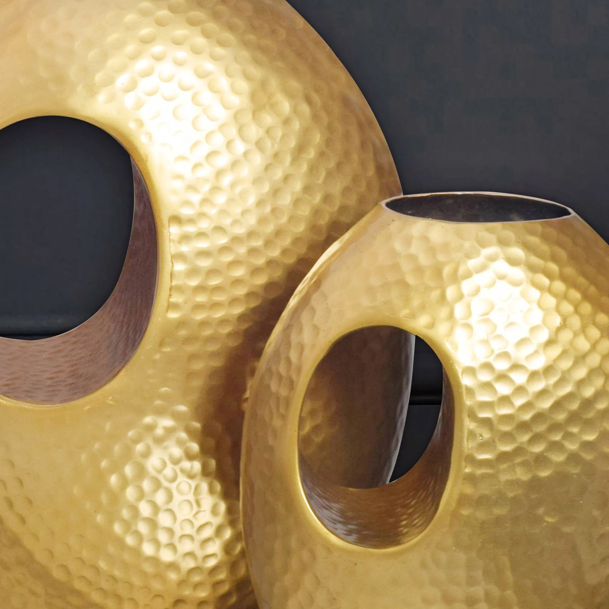 Deko Vase 2er Set Aluminium Gold mit Tragegriff Blumenvase Modern