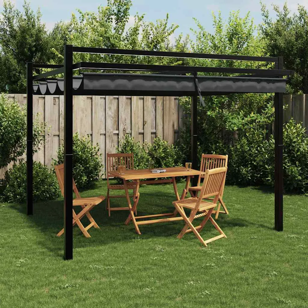 Gartenpavillon 309,5x297x233 cm Anthrazit mit Aluminiumrahmen und einziehbarem Dach