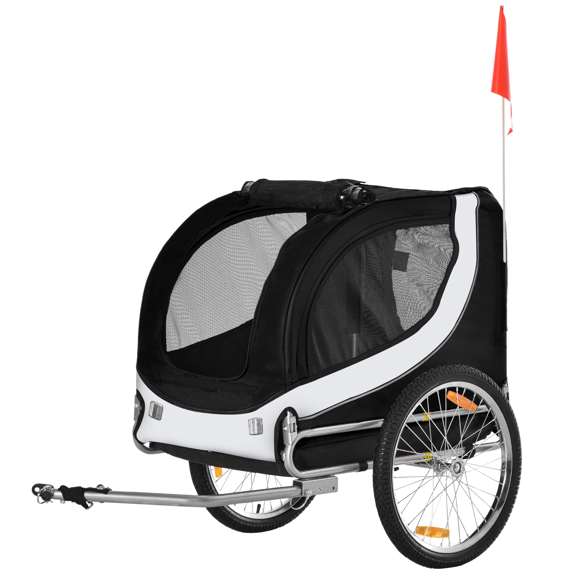 Hundeanhänger für Fahrrad bis 20kg mit Universalkupplung Weiß-Schwarz