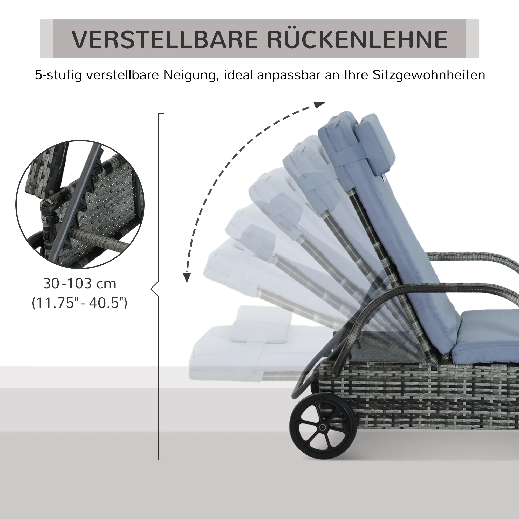 Mobile Gartenliege 200x73x30-103 cm Grau-Blau