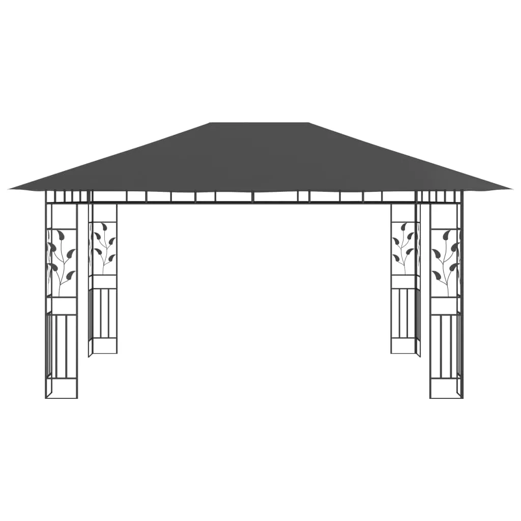 Pavillon Anthrazit 4 x 3 x 2,73 m mit Solar-Lichterkette und Moskitonetz