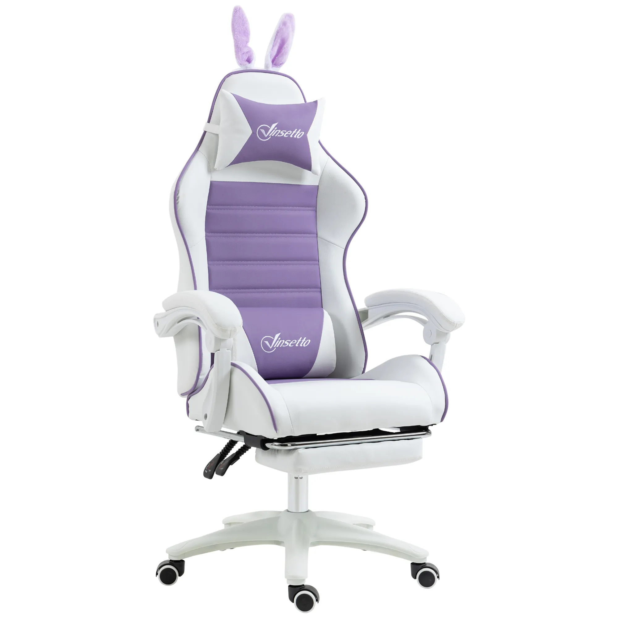 Gaming-Stuhl mit Fußstütze 65L x 63B x 136-142H cm Violett+Weiß