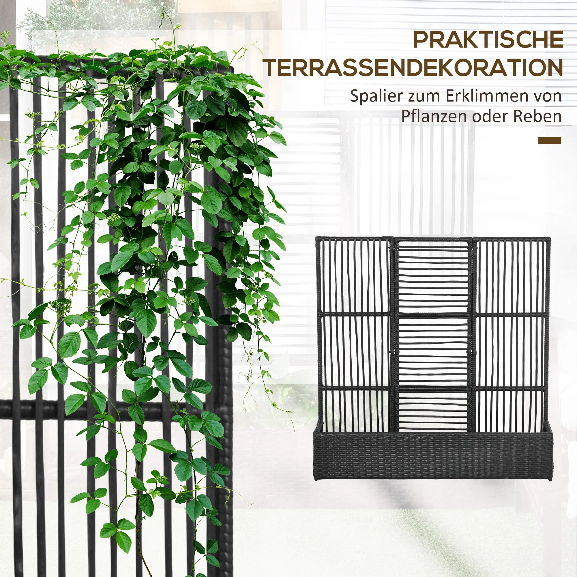 Rechteckiger Blumenkasten mit Gitter 103x103x29 cm Schwarz