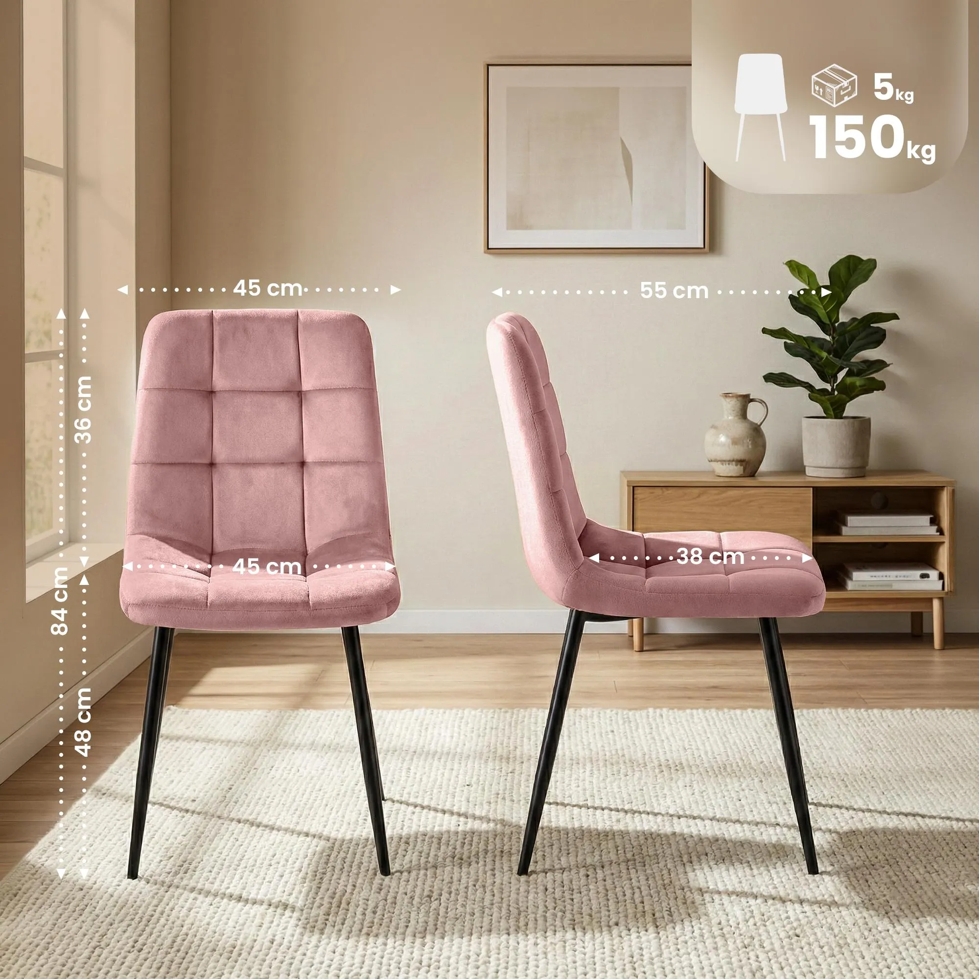 Esszimmerstühle Antibes 4er Set 84x45x55 cm pink