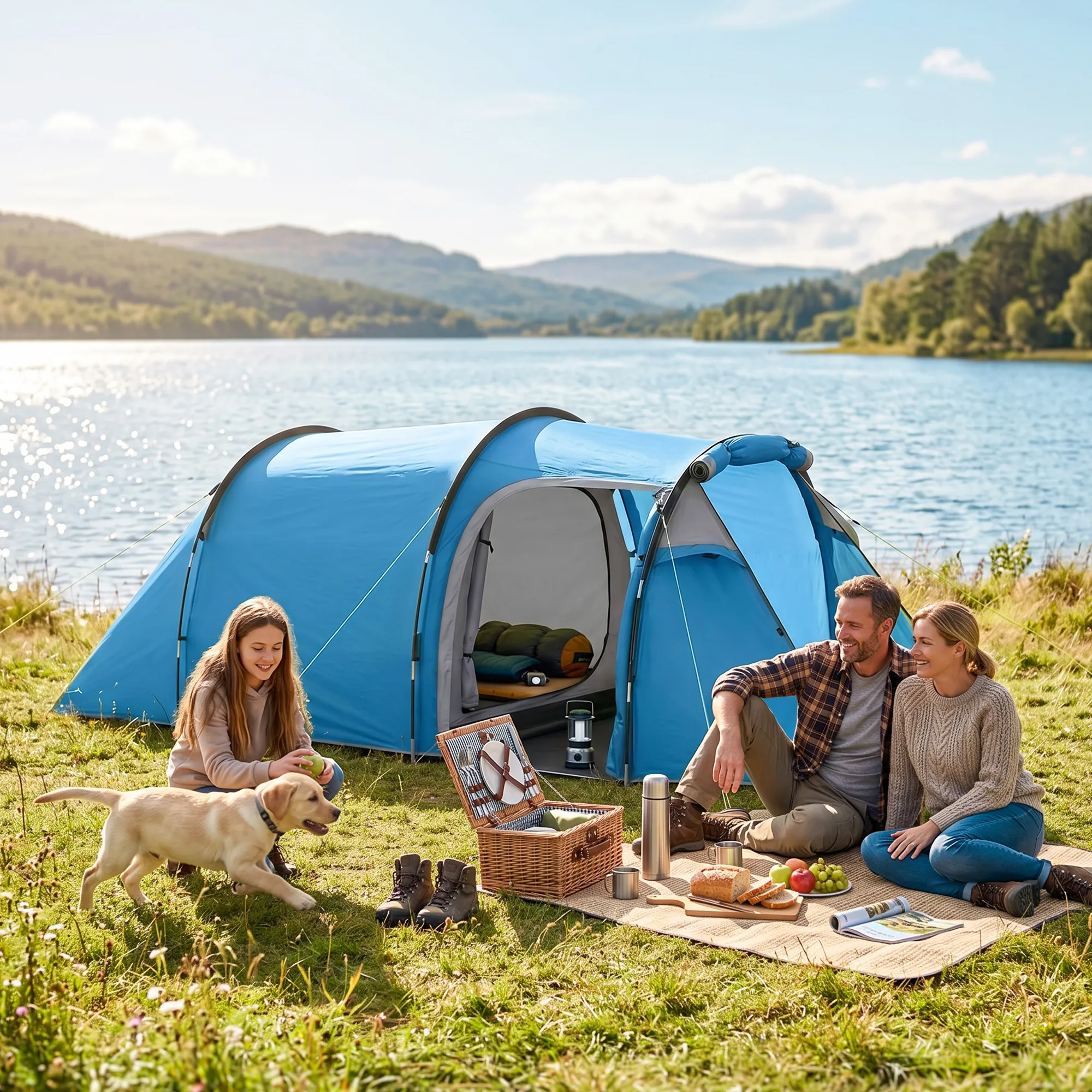 Campingzelt 2-3 Personen 426x206x154 cm Hellblau