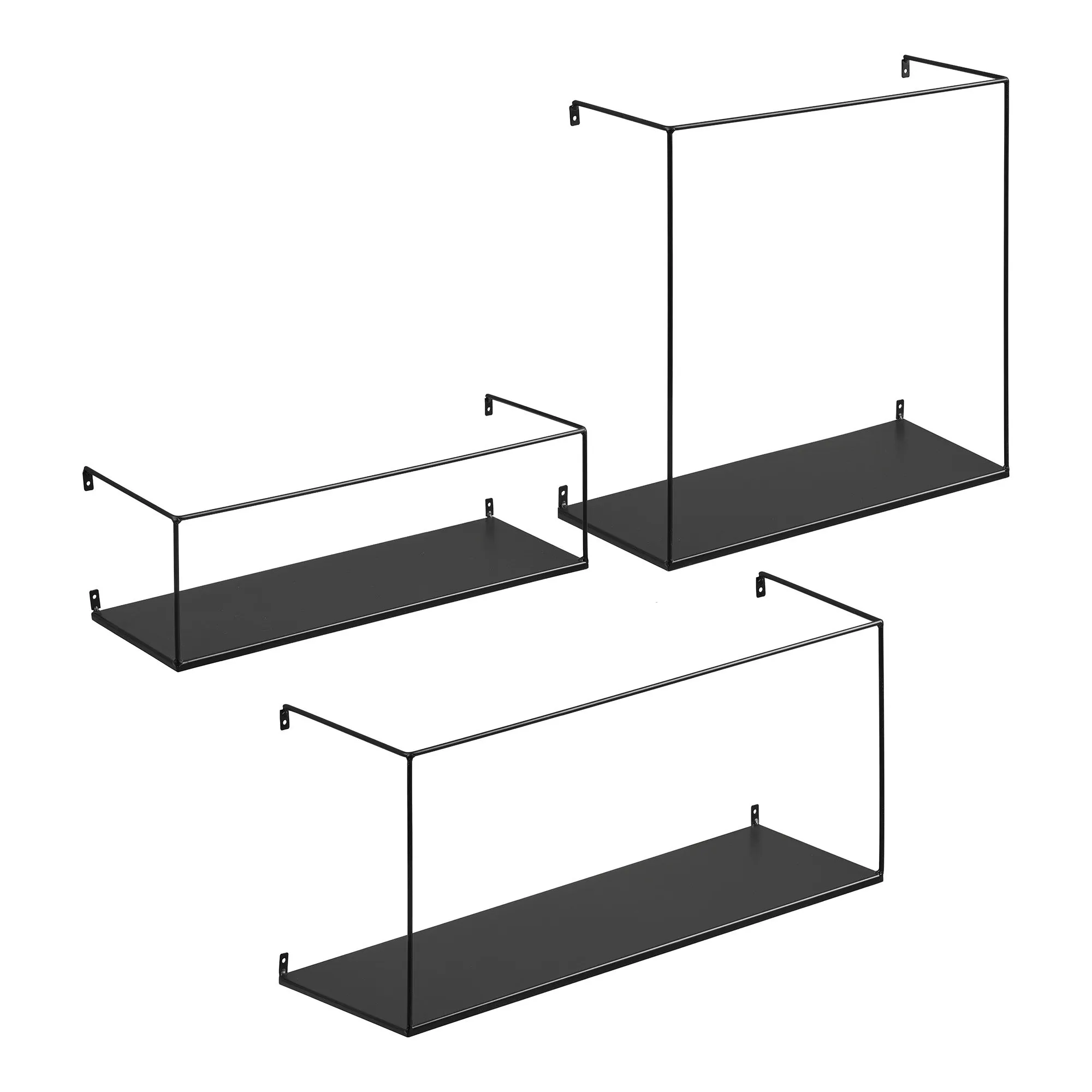 tinkaro Ulmo Wandregal-Set 3-teilig 50/55/40 x 16/20/18 x 15/25/40 cm Schwarz