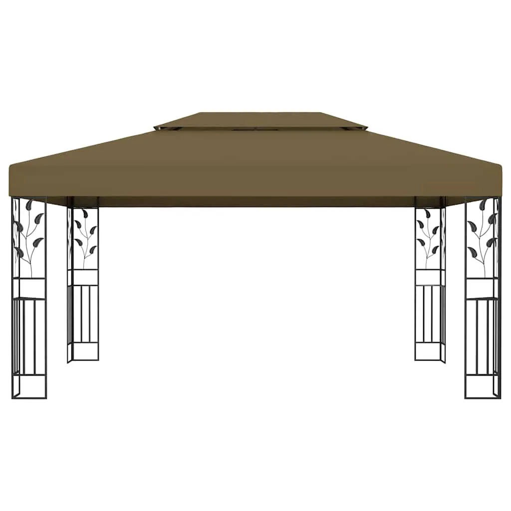Outdoor Pavillon Taupe 3x4 m mit doppeltem Polyesterdach und Lichterkette
