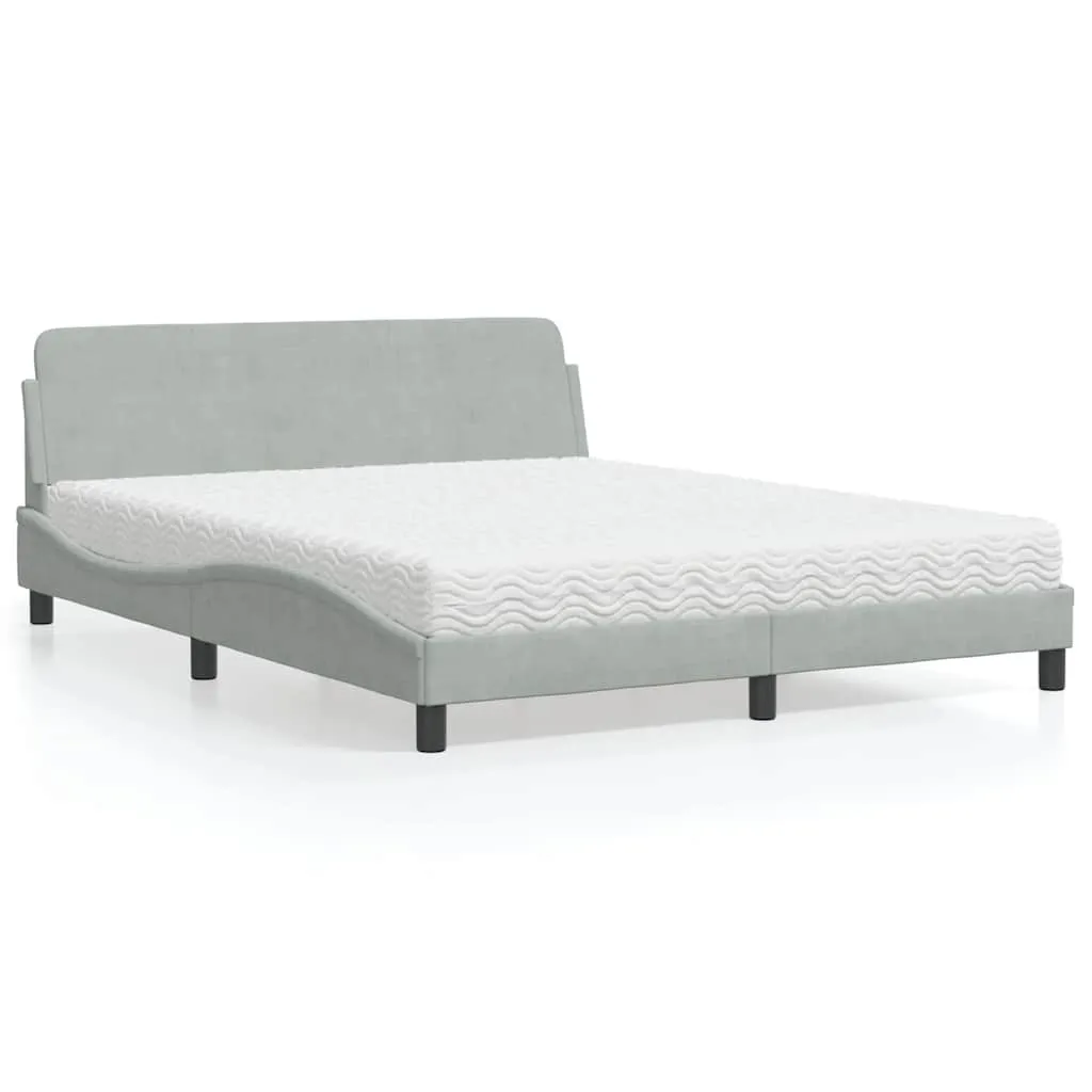 Bettgestell Dover Hellgrau 218x165x74,5 cm mit Schaumstoffmatratze 160x200x17 cm