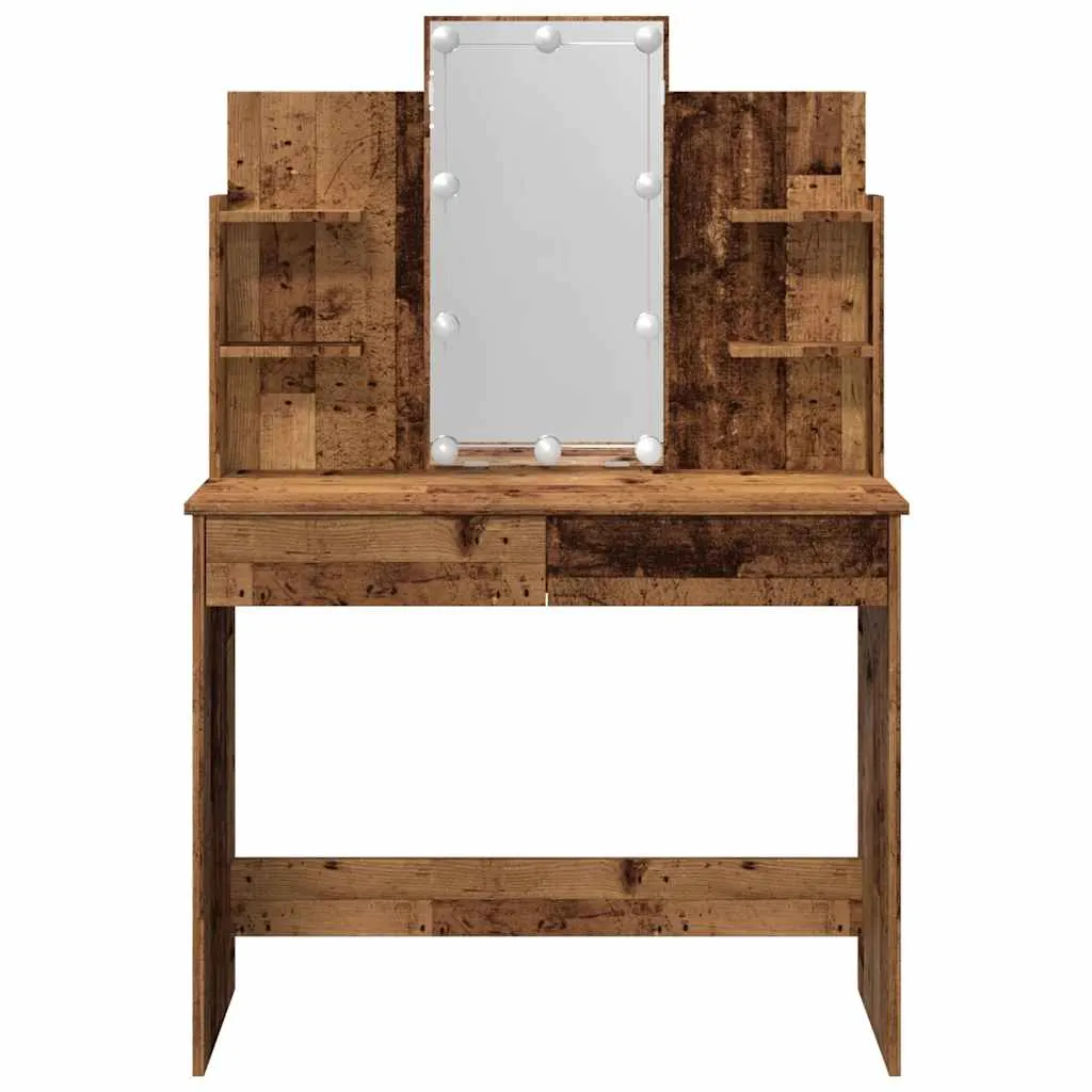 Schminktisch mit Spiegel und LED-Beleuchtung 96x40x142 cm Altholz