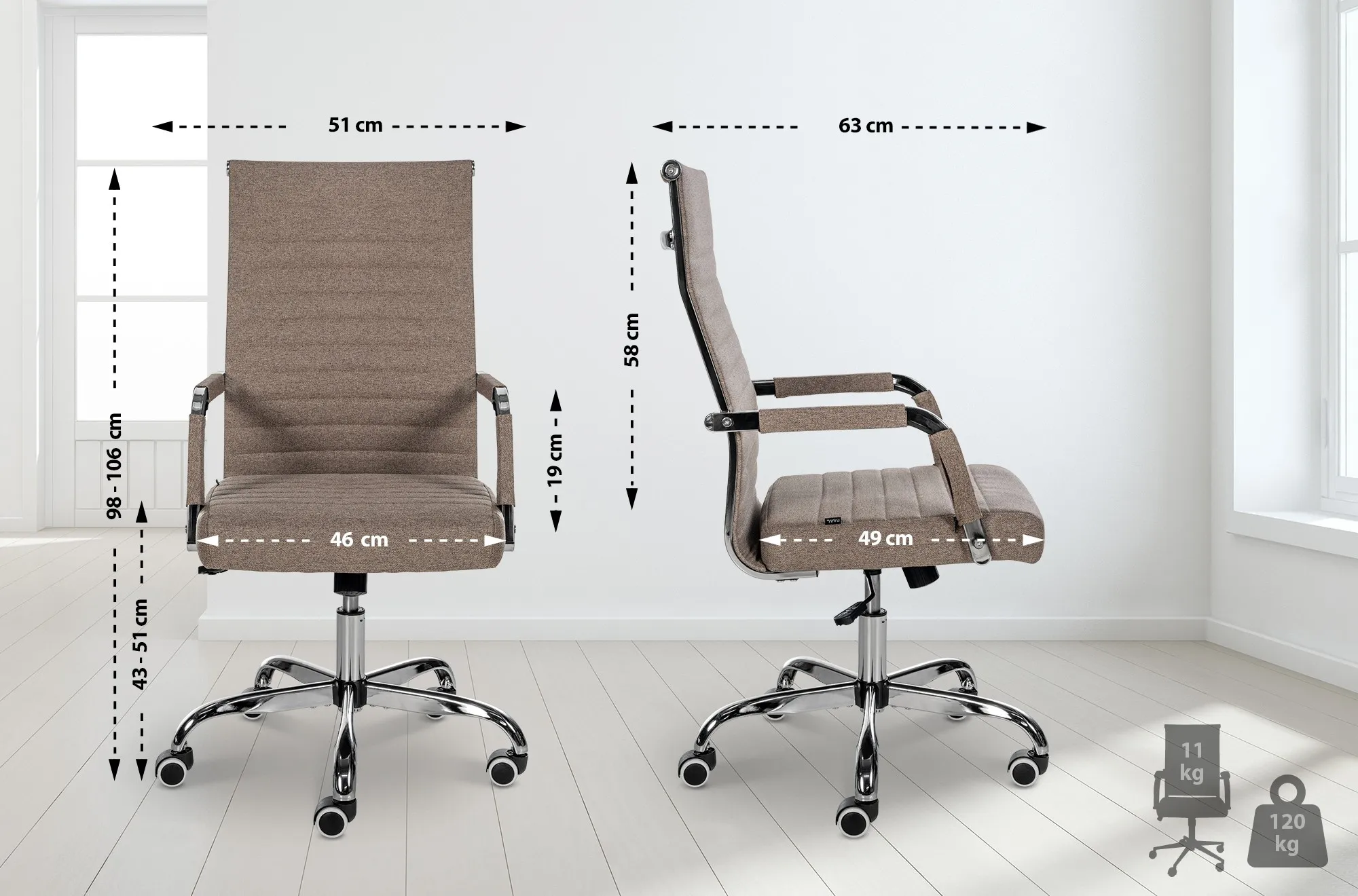 Bürostuhl Amadora 98-106x51x63 cm taupe