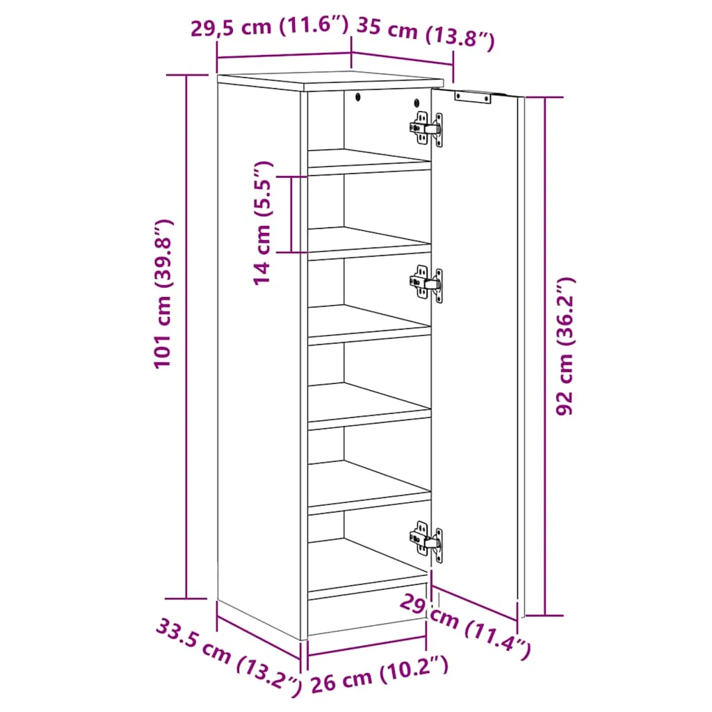 Schuhschrank Betongrau 30 x 35 x 100 cm aus Holzwerkstoff