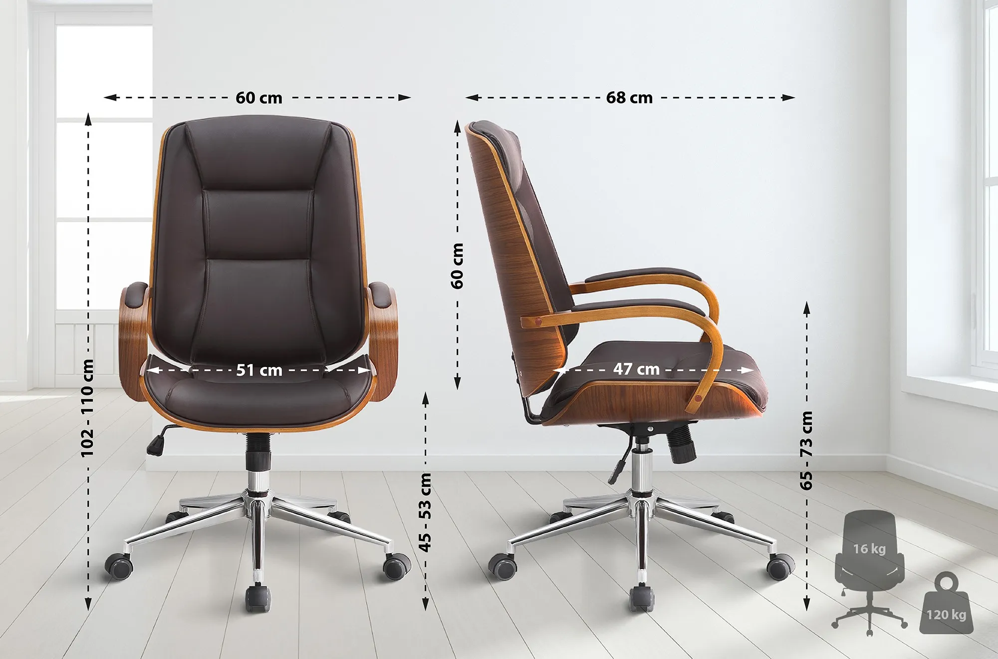 Bürostuhl Yankton 102-110x60x68 cm walnuss/braun