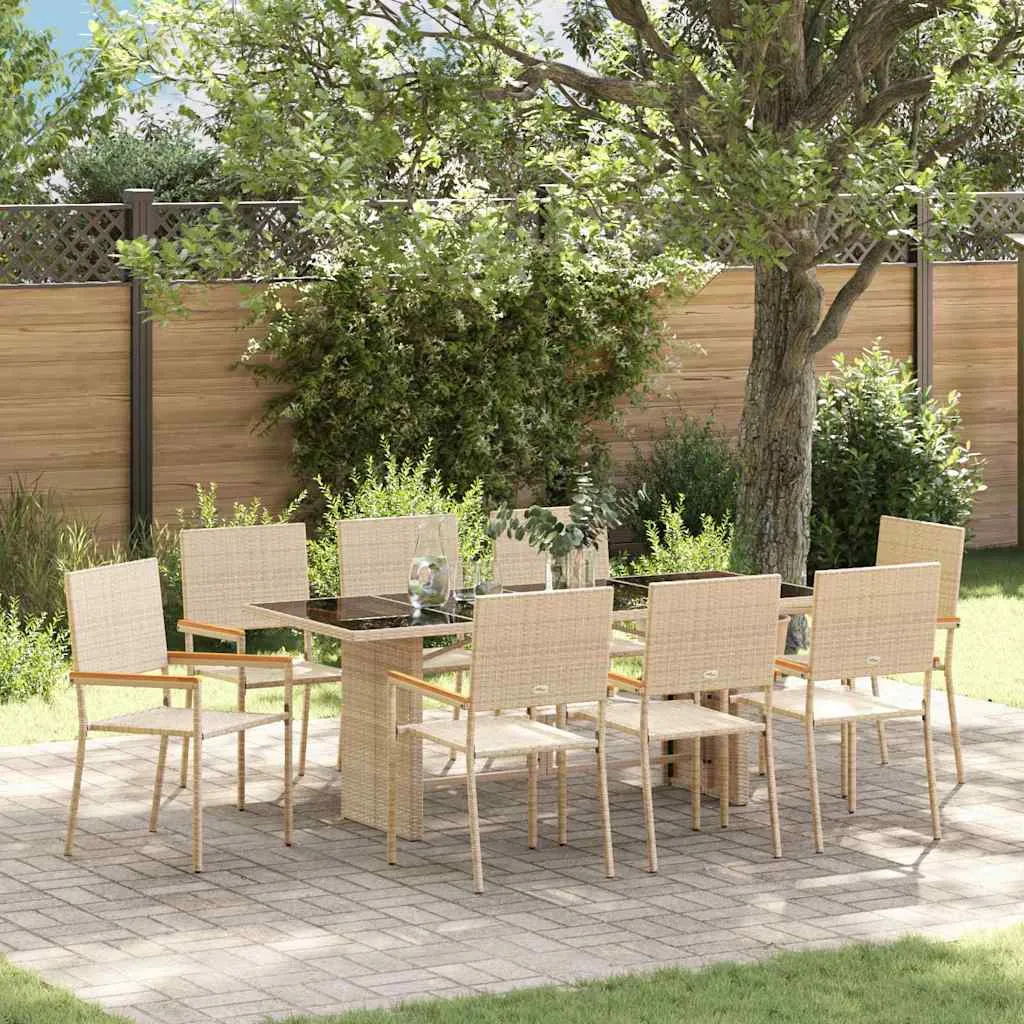 Gartentisch-Set Beige 190x80x75 cm mit Echtholz Armlehnen