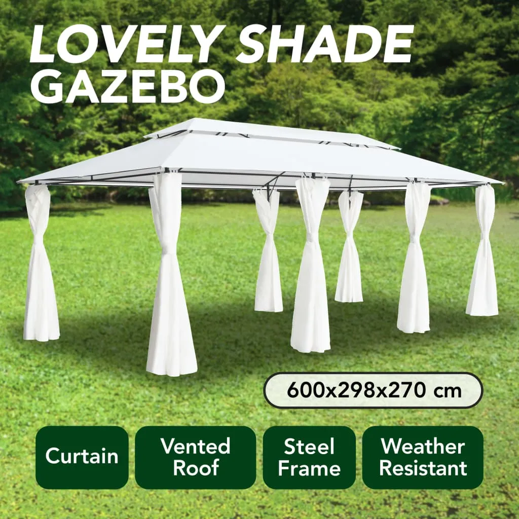 Gartenpavillon Weiß 600 x 298 x 270 cm mit Stahlrohrrahmen