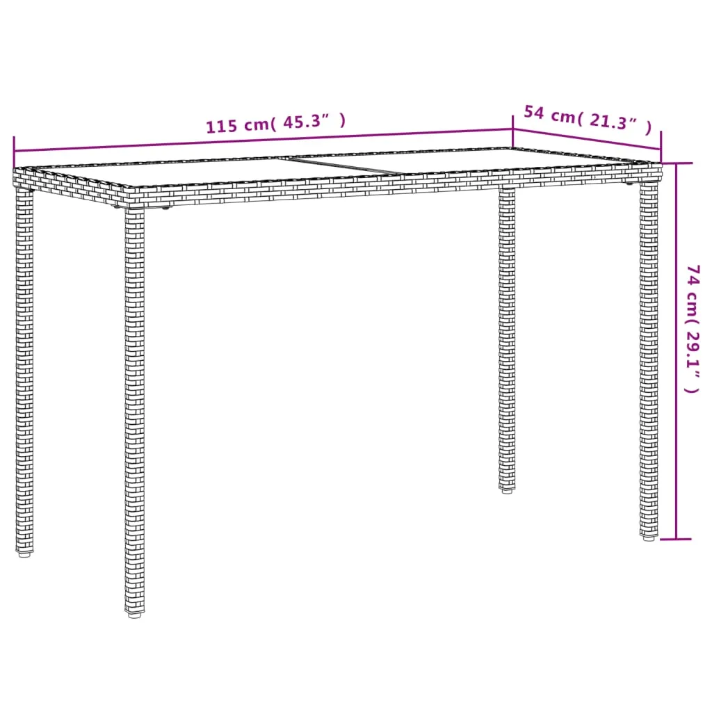 Gartentisch mit Glasplatte 115x54x74 cm Schwarz