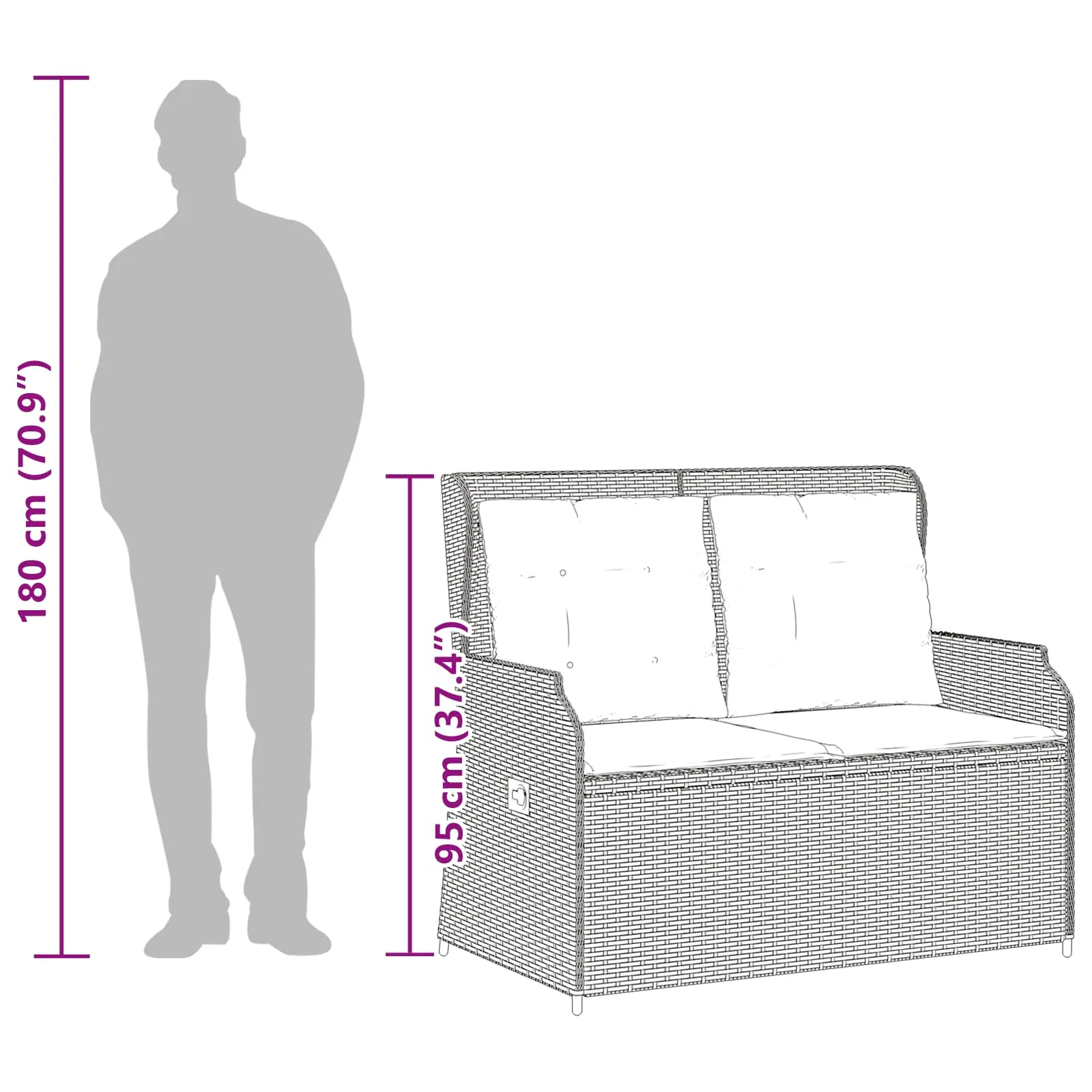 Reclining Gartenbank Grau 110 x 67 x 95 cm