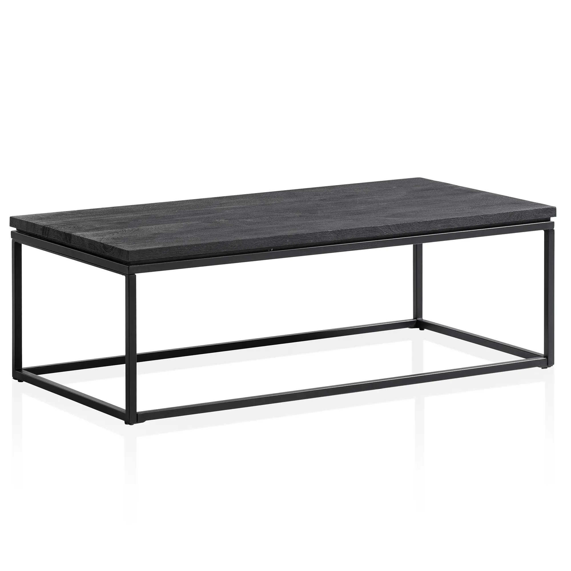 Wohnling Couchtisch 120x60x40 cm Mango Massivholz / Metall Schwarz Sofatisch Rechteckig