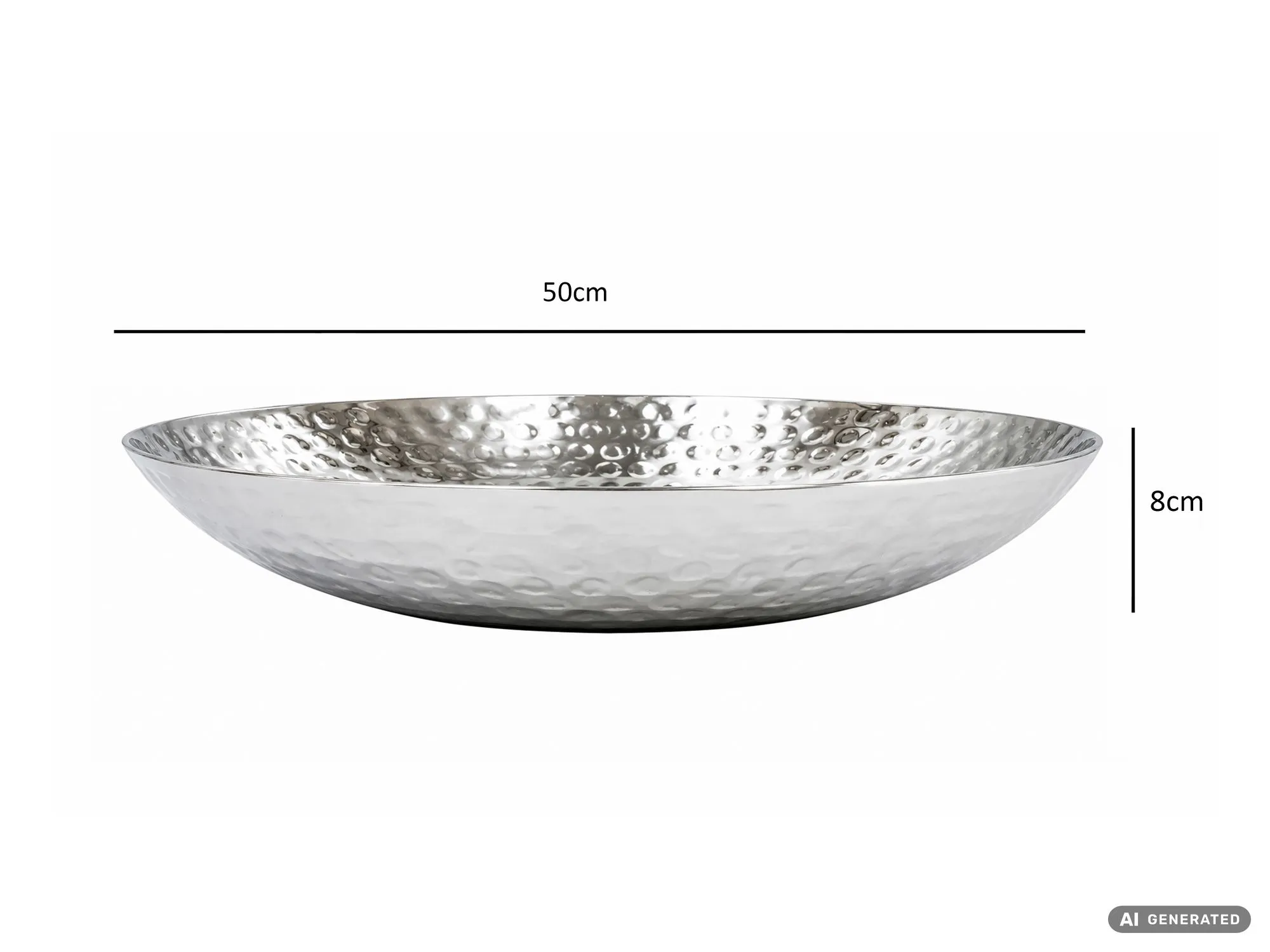 Obstschale rund aus Aluminium 50 cm Hammerschlag Silber Handmade