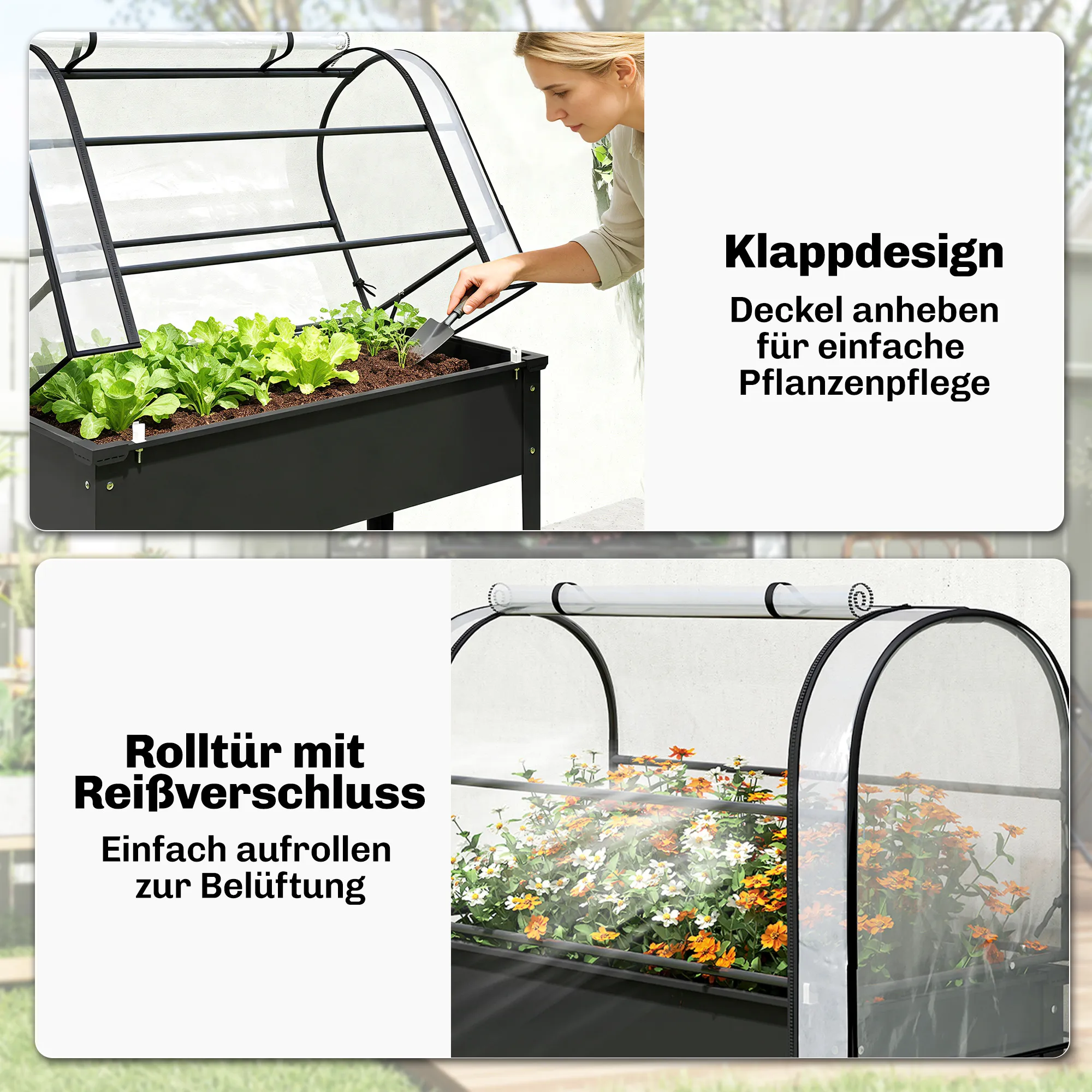 Hochbeet mit Abdeckung 100L x 49B x 136H cm Schwarz