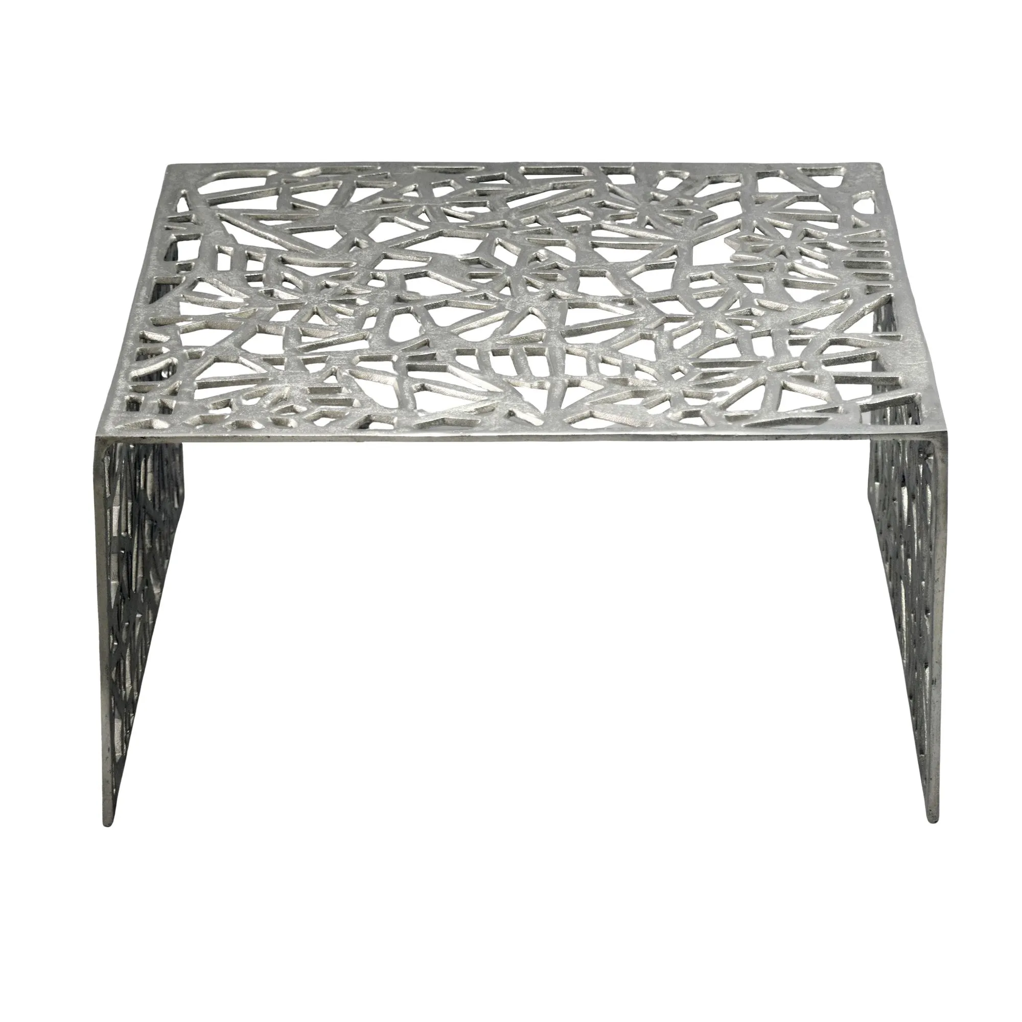 Couchtisch Aluminium Silber 60cm Quadratischer Sofatisch Metall - Wohnzimmertisch Alu modern mit Muster - Design Tisch niedrig - Loungetisch Beistelltisch Handmade