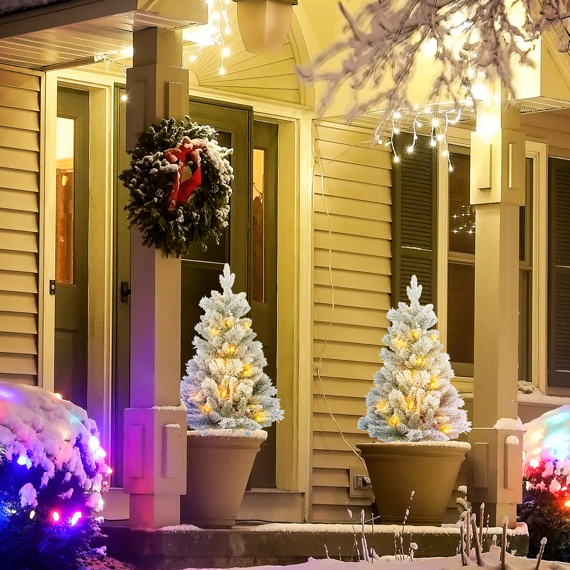 Weihnachtsbaum-Set 2er-Set 107 cm mit LED-Beleuchtung Grün/Weiß