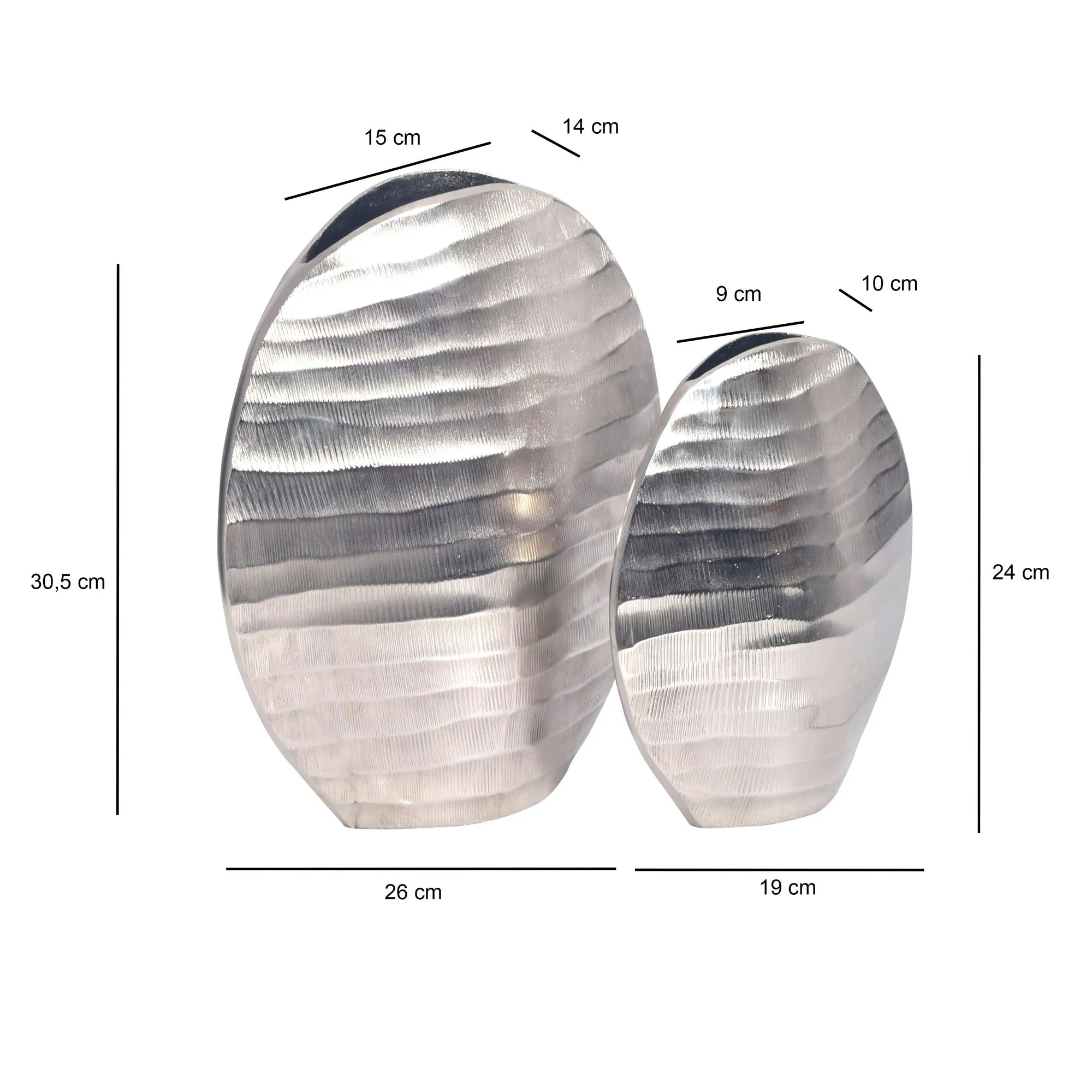 Deko Vase 2er Set Aluminium Silber Blumenvase Wellenmuster Modern