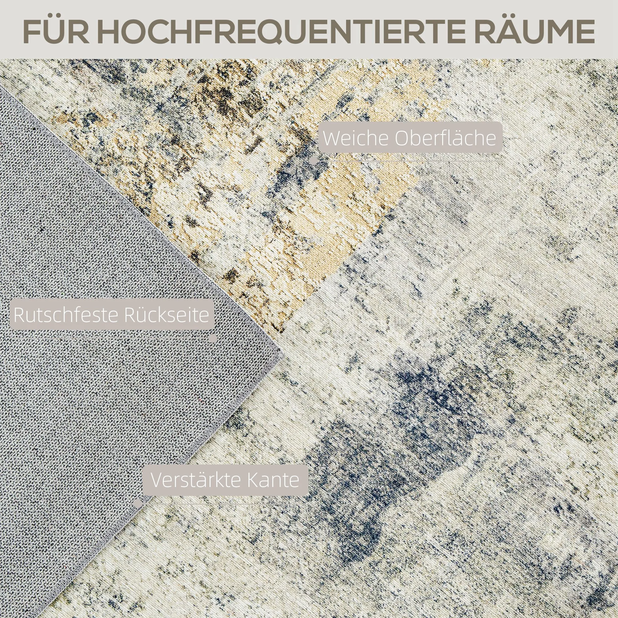 Wohnzimmerteppich, Polyester, modernes künstlerisches Muster, waschbar, Grau