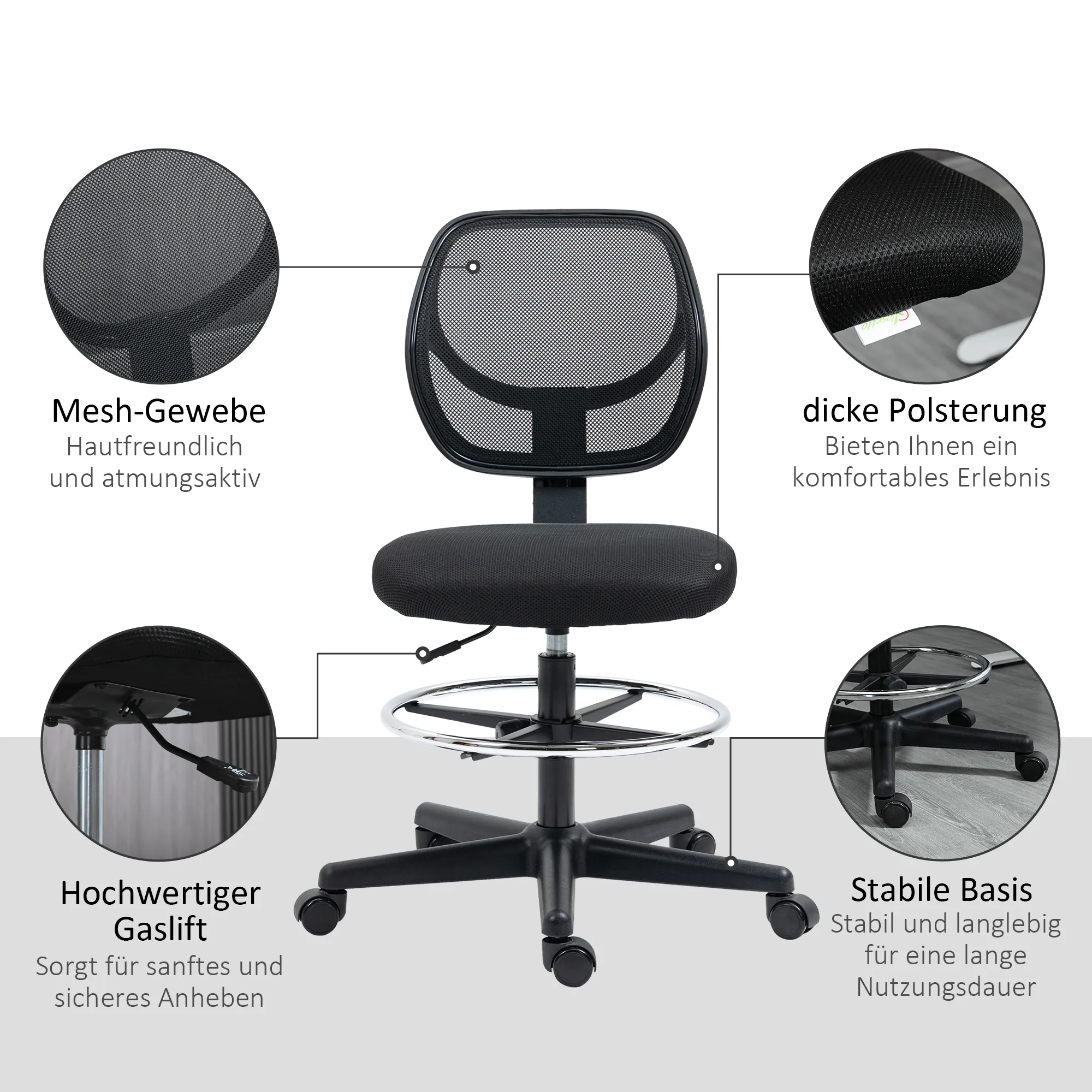 Ergonomischer Bürostuhl Schwarz 59B x 61T x 93-113H cm