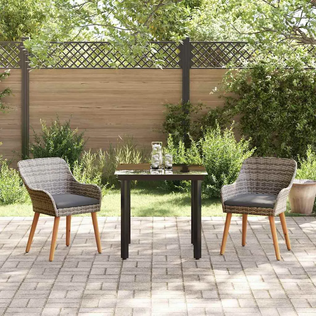 Garten-Esszimmer-Set Poly-Rattan Grau 80x80x74 cm Tisch, 62,5x55x82 cm Stühle