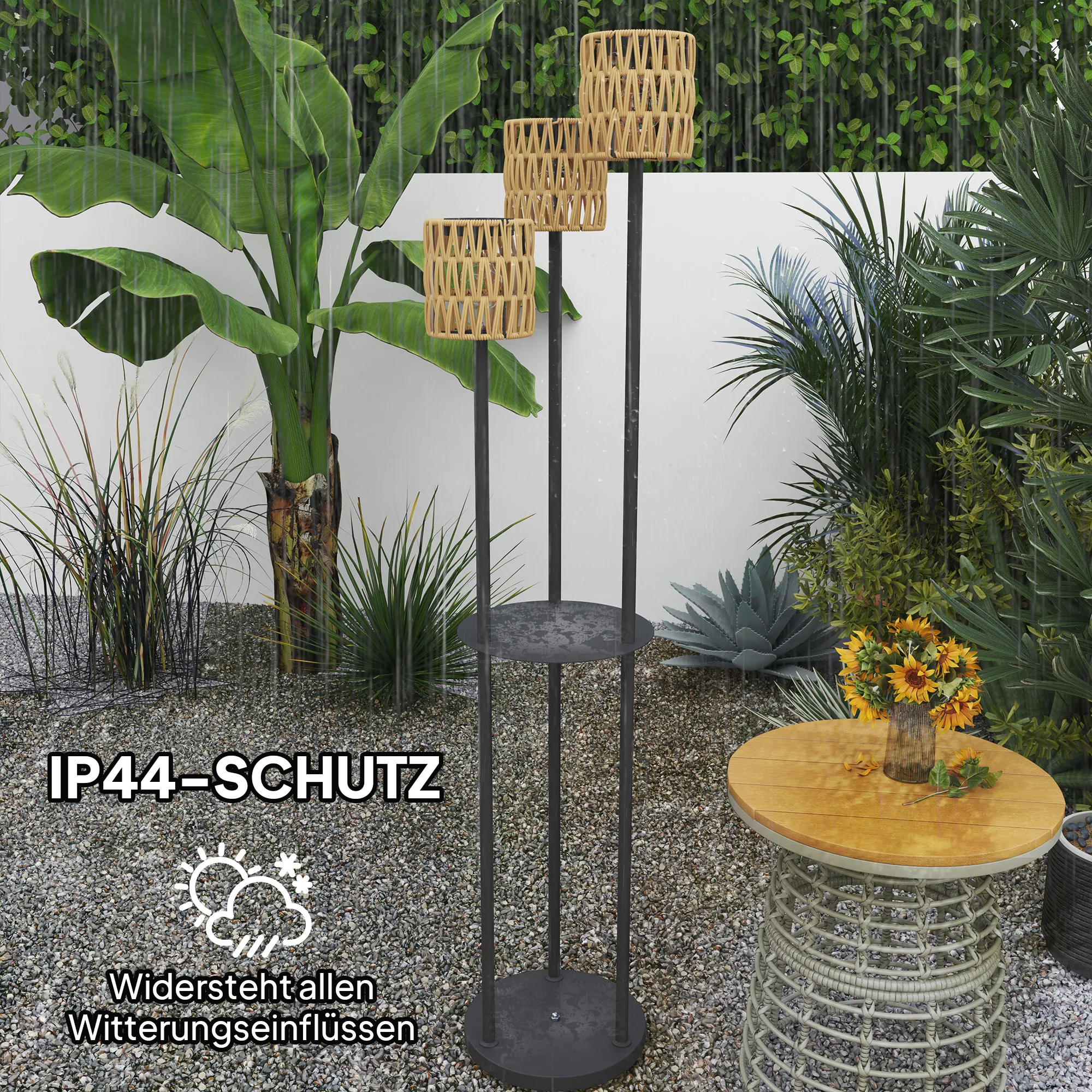 Solar Stehlampe Rattan Gartenleuchte Boho-Stil Ø37 x 144 cm Gelb