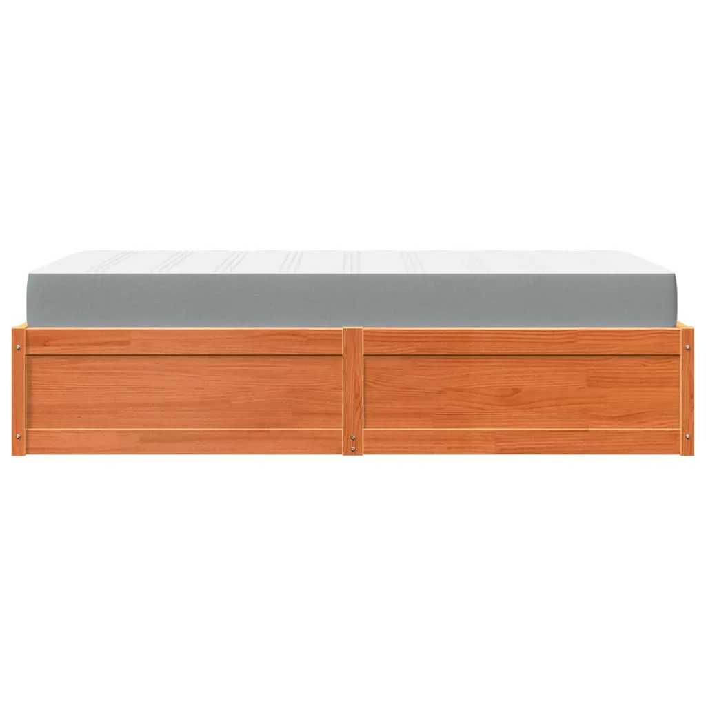 Bettgestell aus massivem Kiefernholz Wachsbraun 206,5x96,5x37 cm mit Matratze