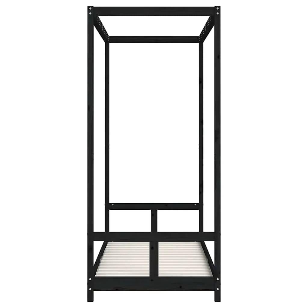Kinderbett aus massivem Kiefernholz Schwarz 205,5 x 85,5 x 190 cm