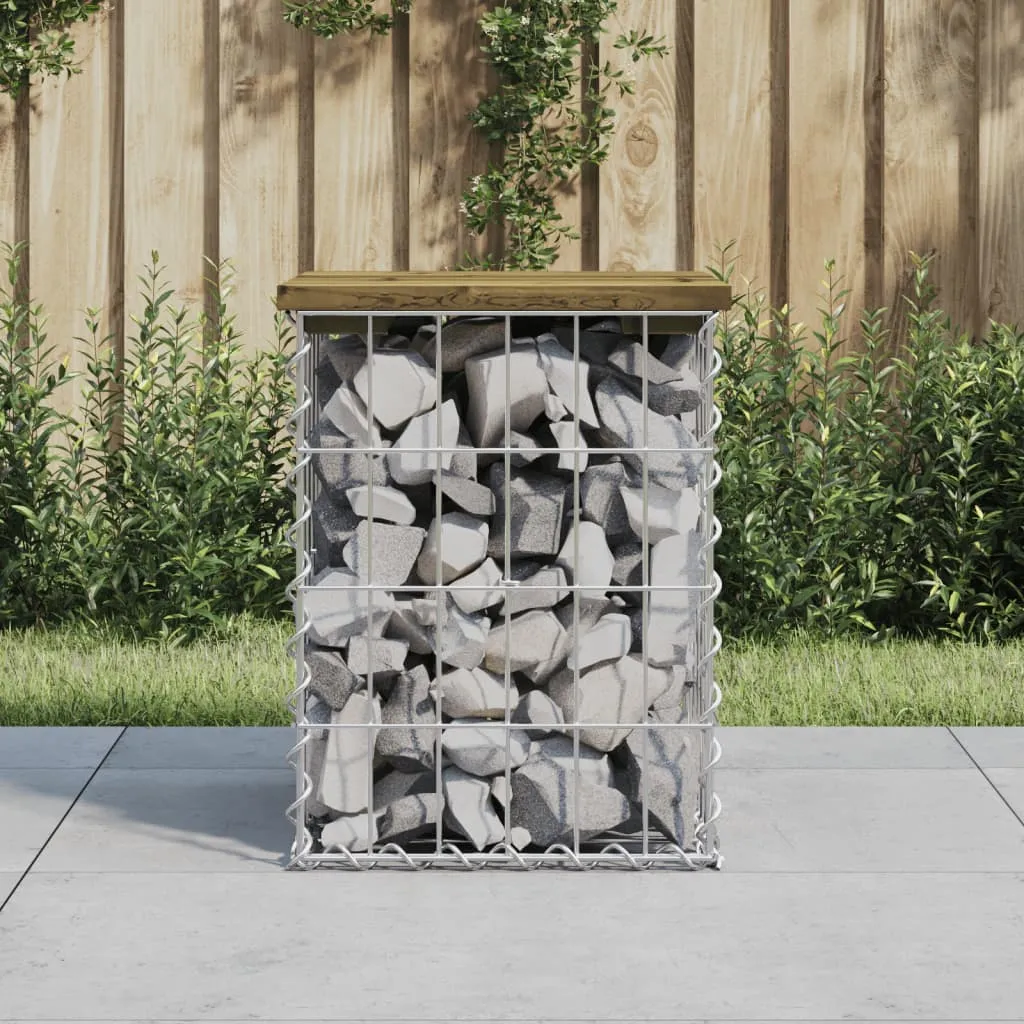 Gartenbank mit Massivholz-Sitzfläche und verzinktem Stahl-Gabionenkorb 33x31x42 cm