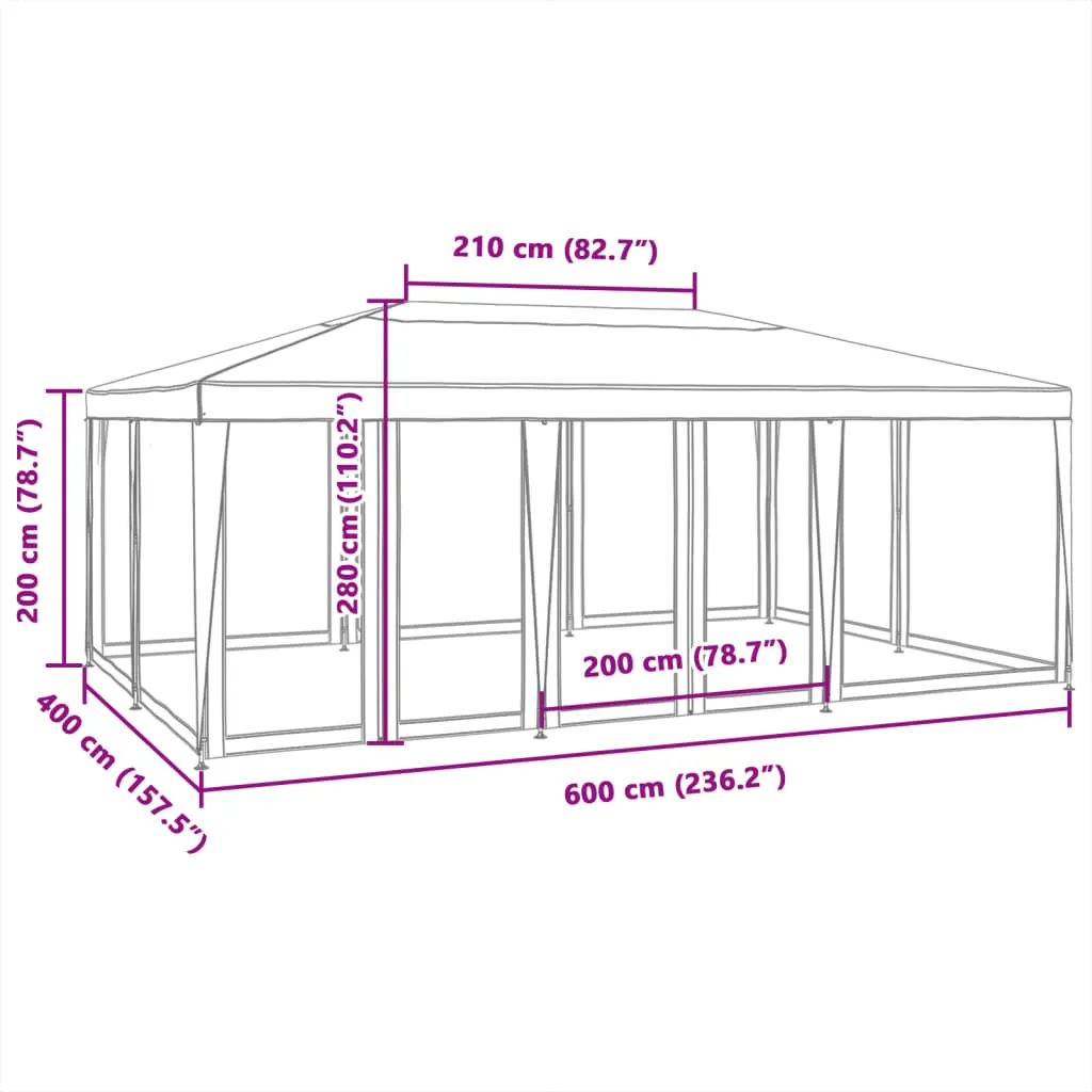 Blaues Partyzelt 600x400x280 cm mit robustem Eisengestell