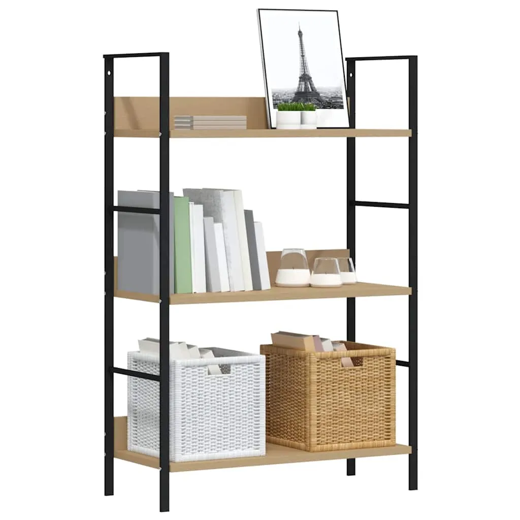 Standregal 60x27,6x90,5 cm in Eichen-Optik und Schwarz mit 3 Ablagen