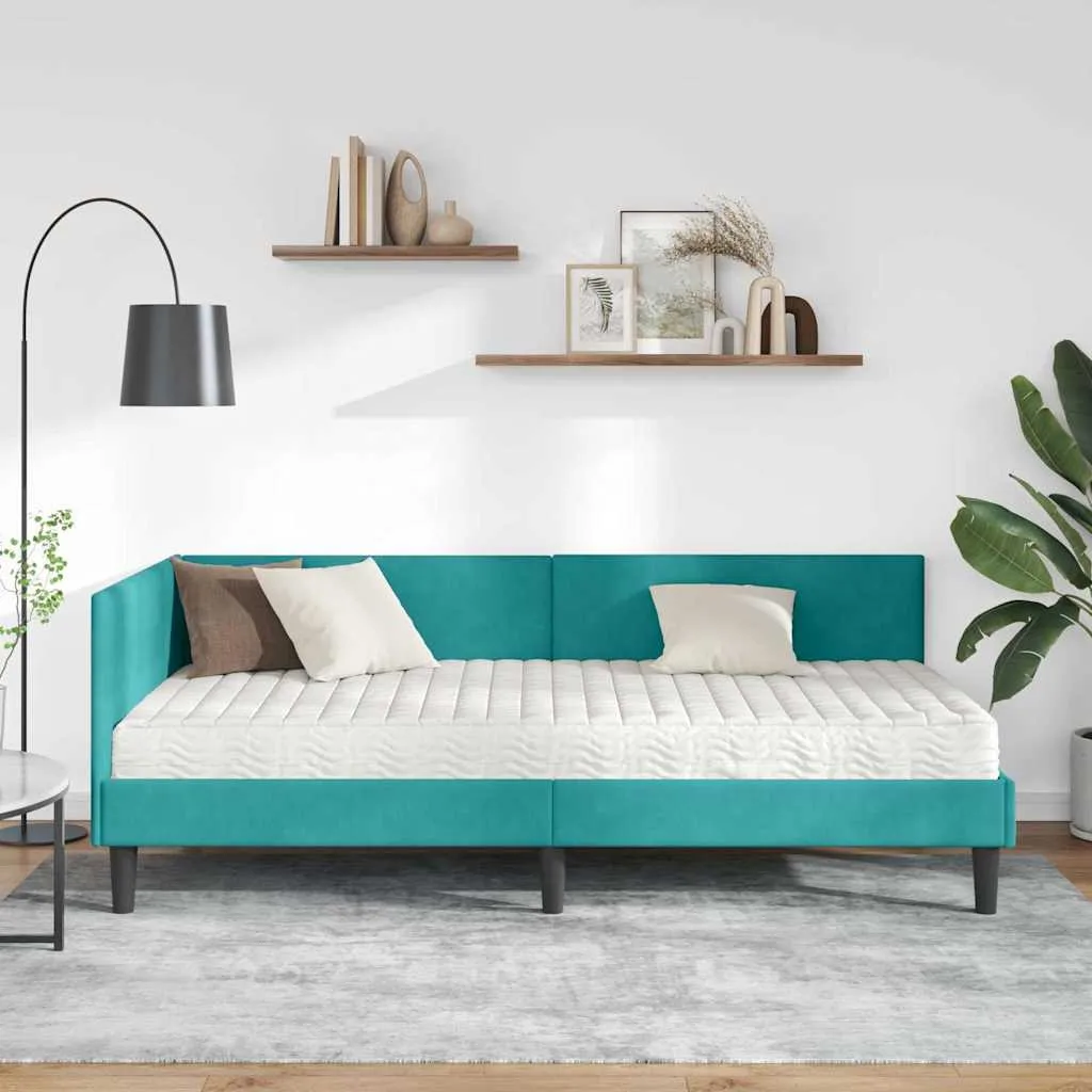 Eckbettgestell mit Matratze 194 x 94 x 72 cm Türkis